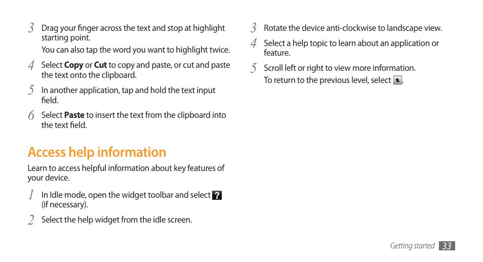 Access help information | Samsung Wave GT-S8500T User Manual | Page 34 / 138