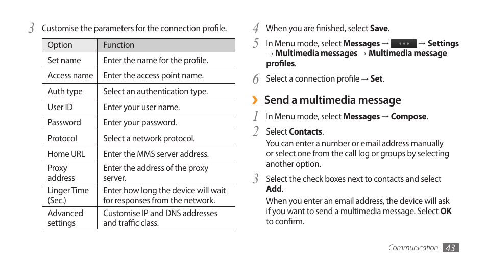 Send a multimedia message | Samsung Wave GT-S8500T User Manual | Page 44 / 138