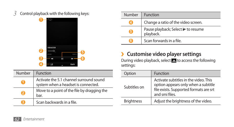 Customise video player settings | Samsung Wave GT-S8500T User Manual | Page 63 / 138