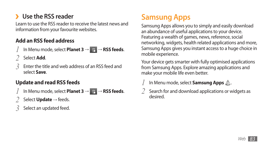 Samsung apps | Samsung Wave GT-S8500T User Manual | Page 84 / 138