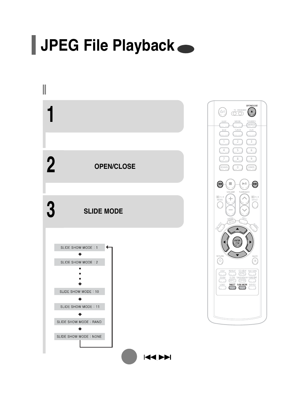 Jpeg file playback, Slide mode | Samsung HT-P30 User Manual | Page 22 / 68