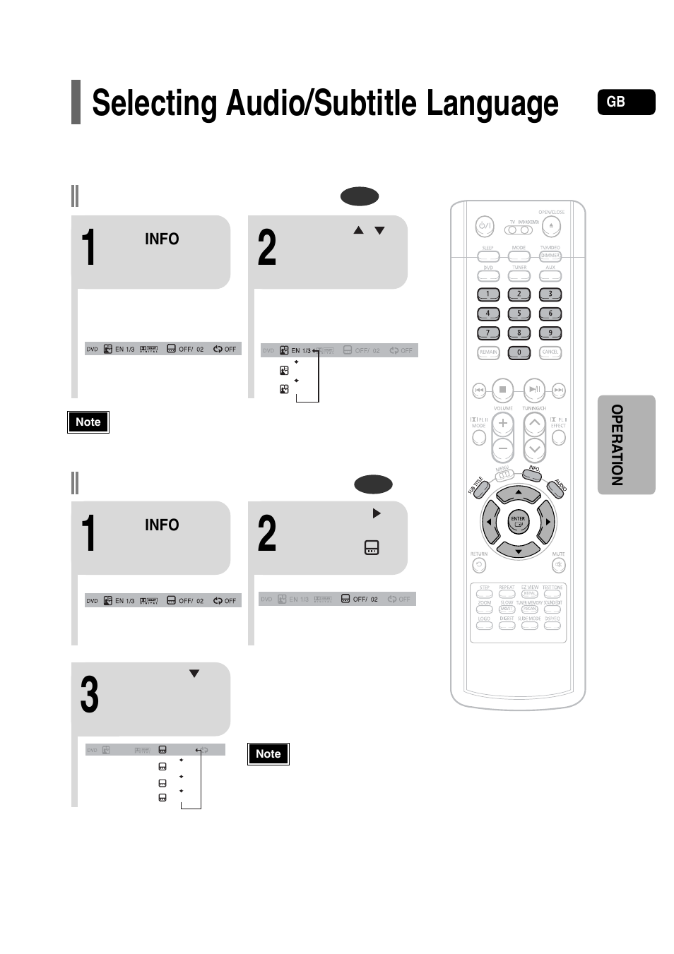 Selecting audio/subtitle language, Audio language selection function, Subtitle language selection function | Samsung HT-P30 User Manual | Page 33 / 68