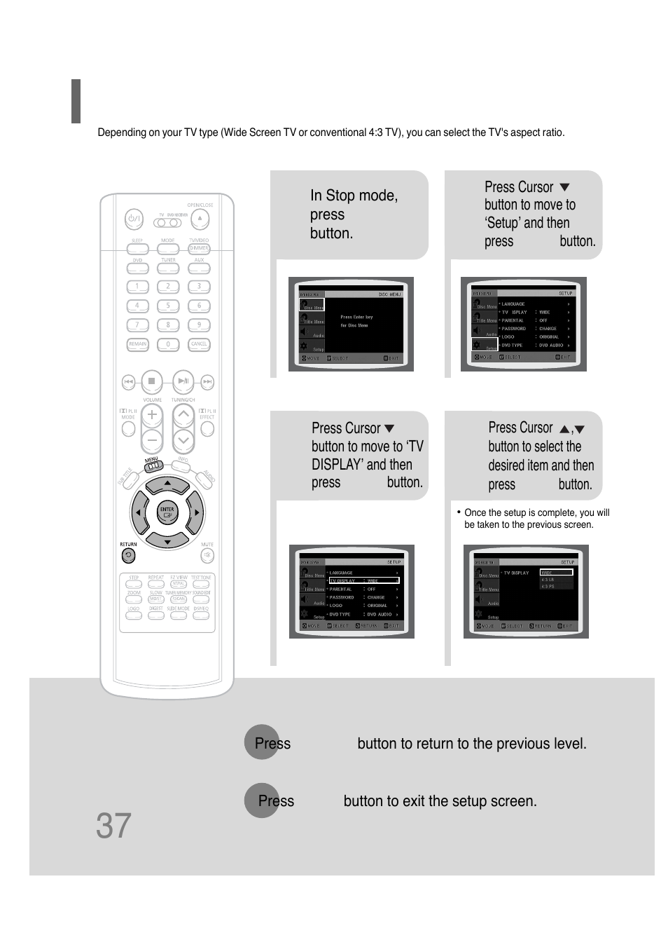 Setting tv screen type | Samsung HT-P30 User Manual | Page 38 / 68