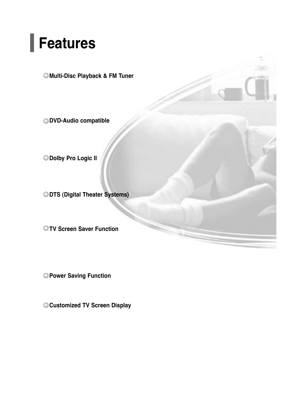 Features | Samsung HT-P30 User Manual | Page 4 / 68