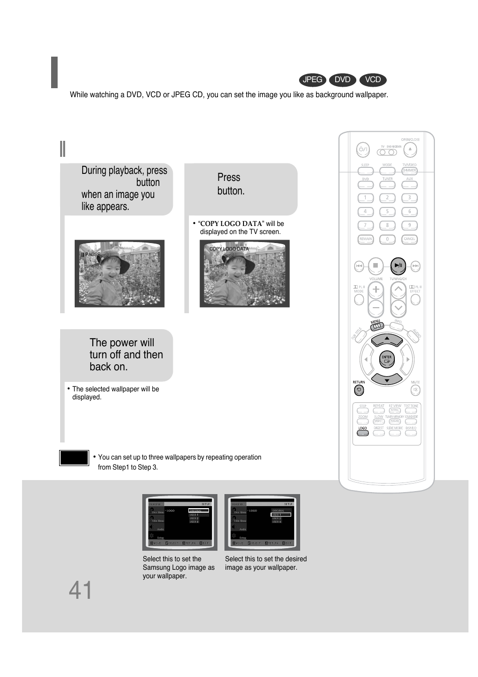 Setting the wallpaper | Samsung HT-P30 User Manual | Page 42 / 68