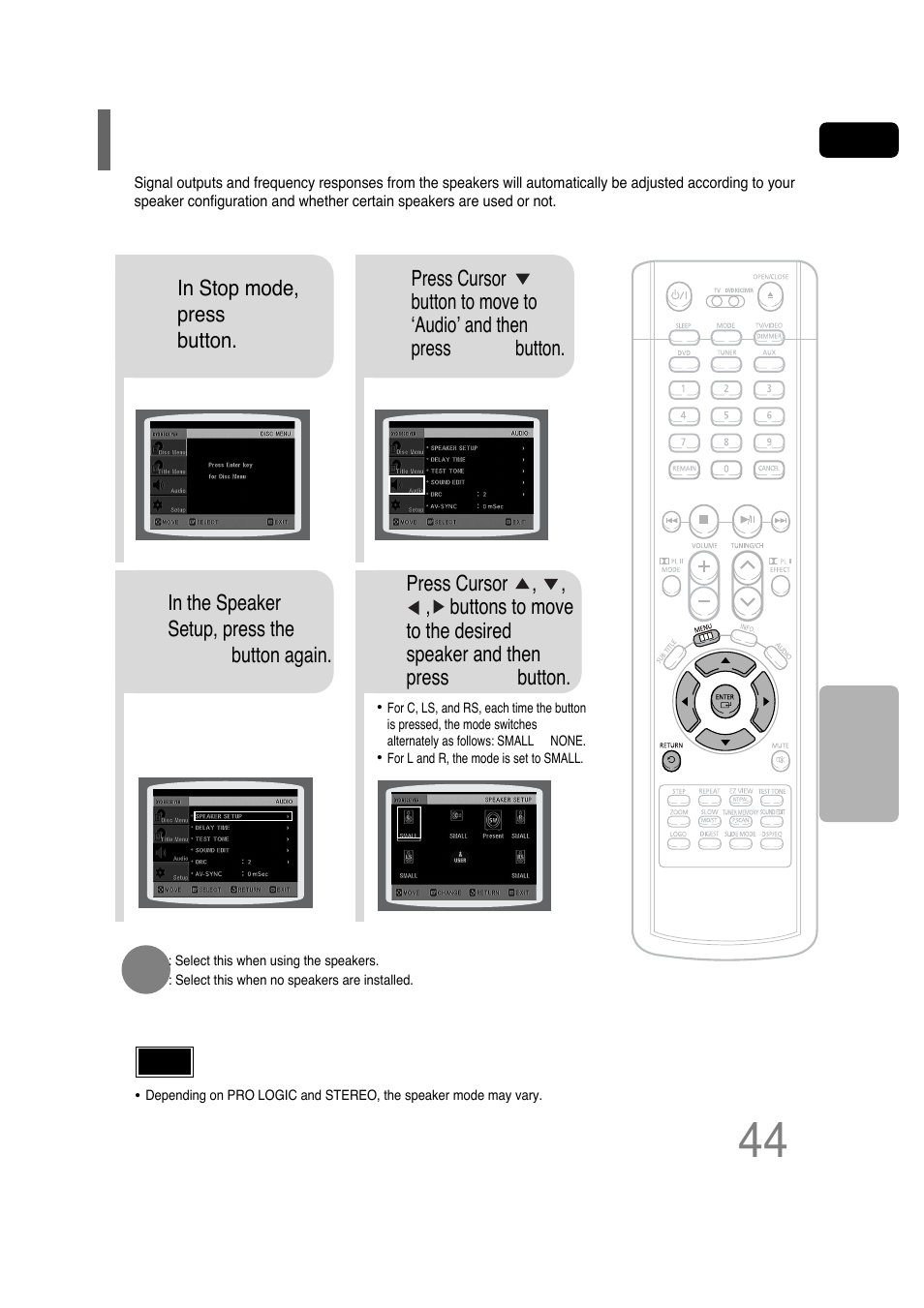 Setting the speaker mode | Samsung HT-P30 User Manual | Page 45 / 68