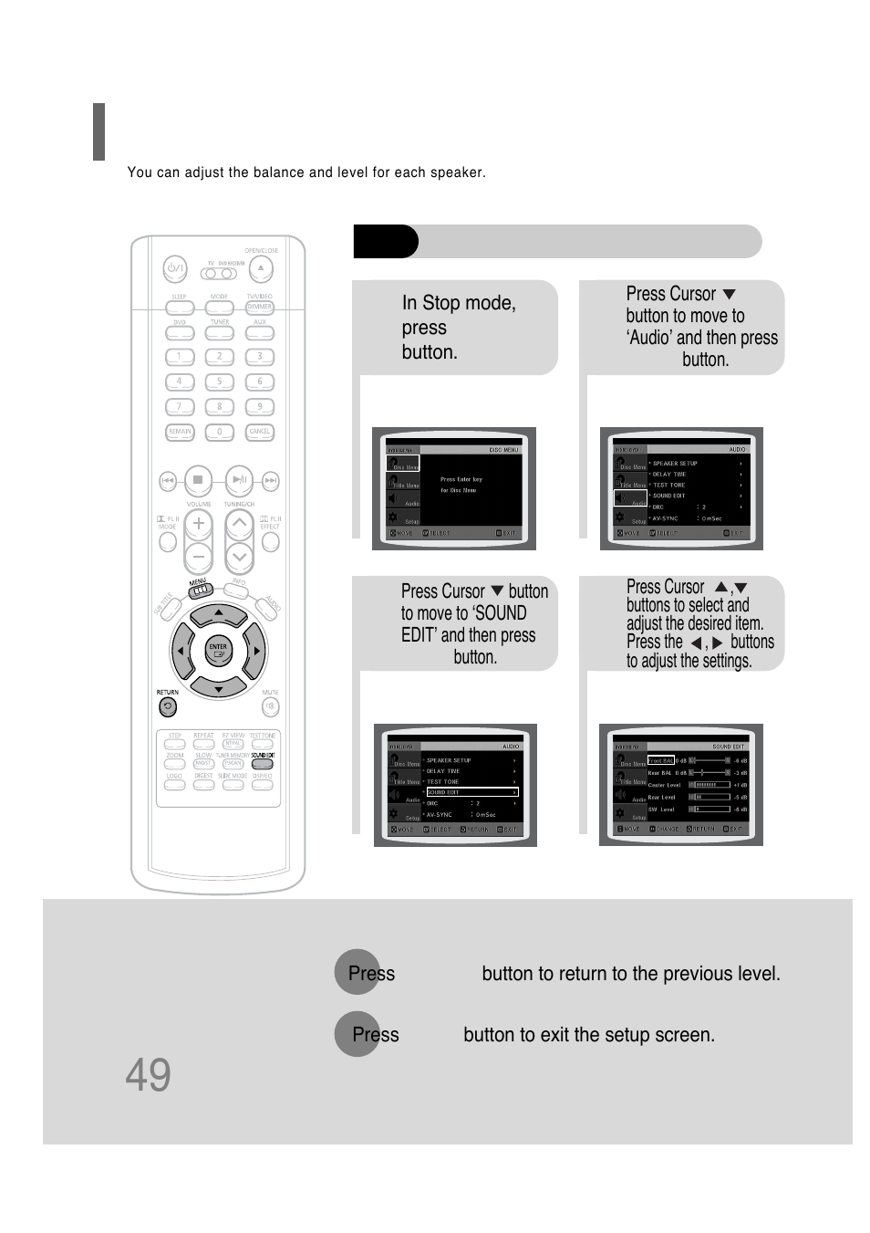 Setting the audio quality | Samsung HT-P30 User Manual | Page 50 / 68