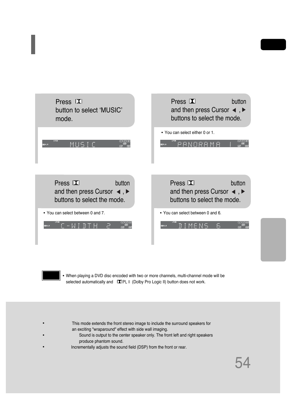 Dolby pro logic ii effect | Samsung HT-P30 User Manual | Page 55 / 68