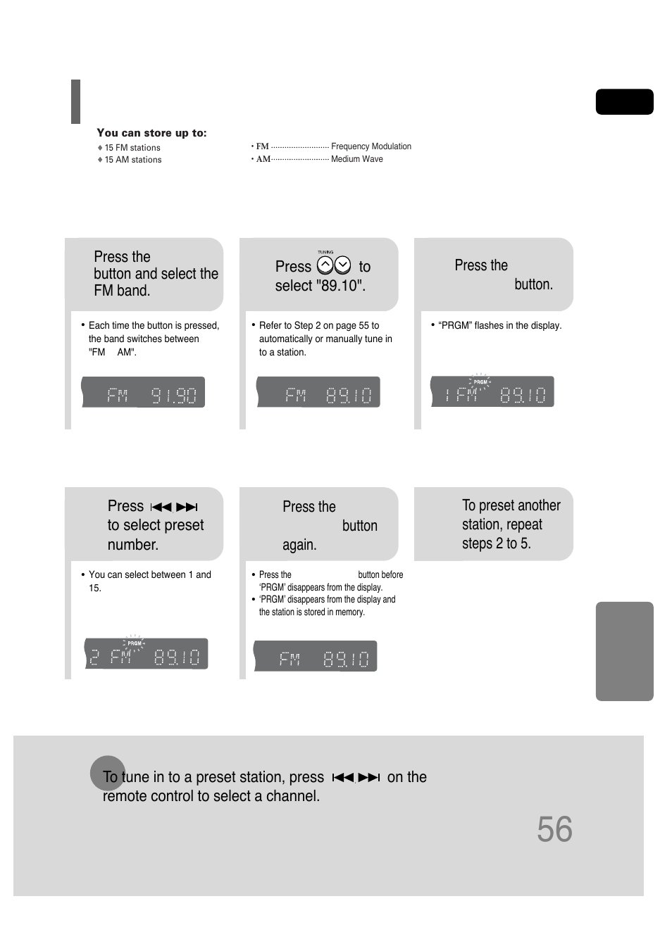 Presetting stations | Samsung HT-P30 User Manual | Page 57 / 68