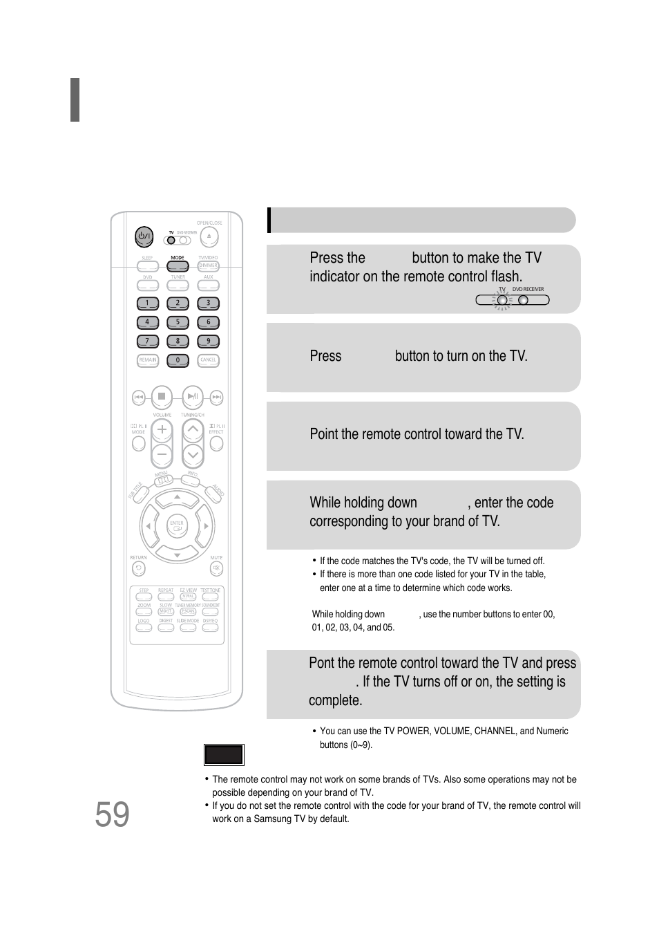 Operating a tv with the remote control | Samsung HT-P30 User Manual | Page 60 / 68