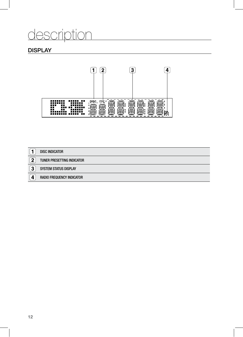 Display, Description | Samsung HT-TZ525 User Manual | Page 12 / 78
