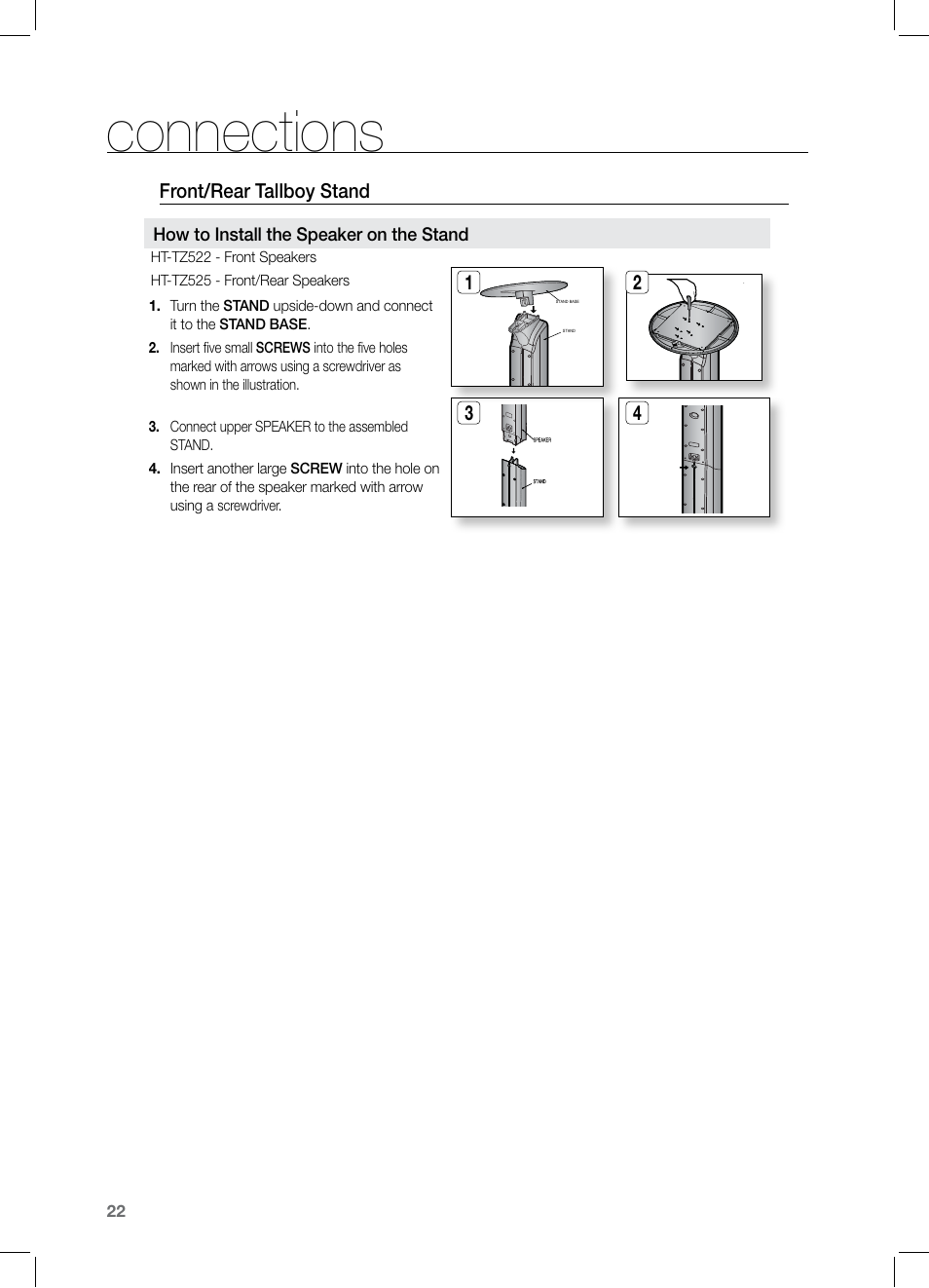 Connections | Samsung HT-TZ525 User Manual | Page 22 / 78