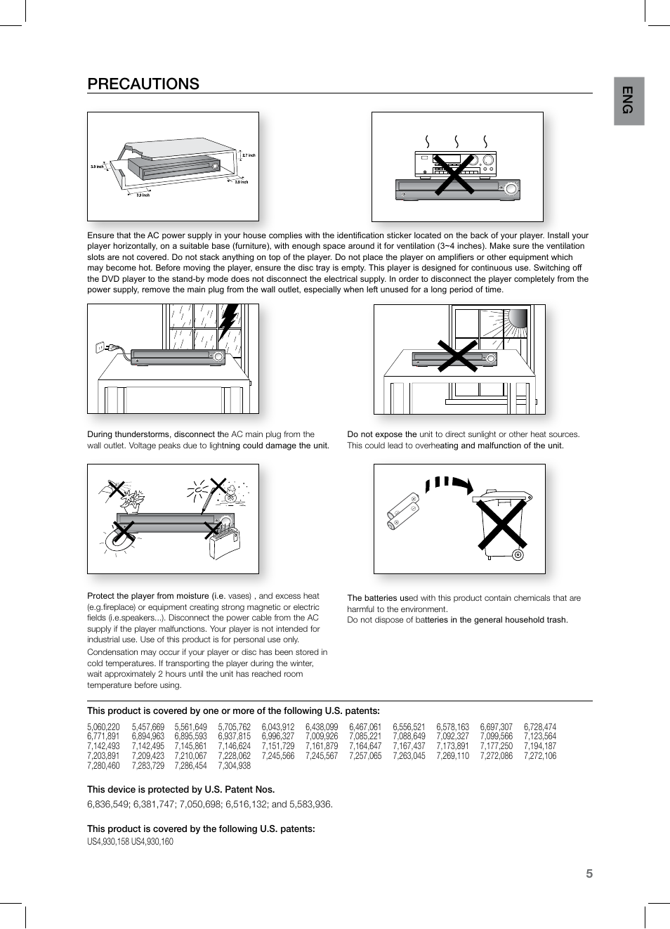 Precautions, En g | Samsung HT-TZ525 User Manual | Page 5 / 78