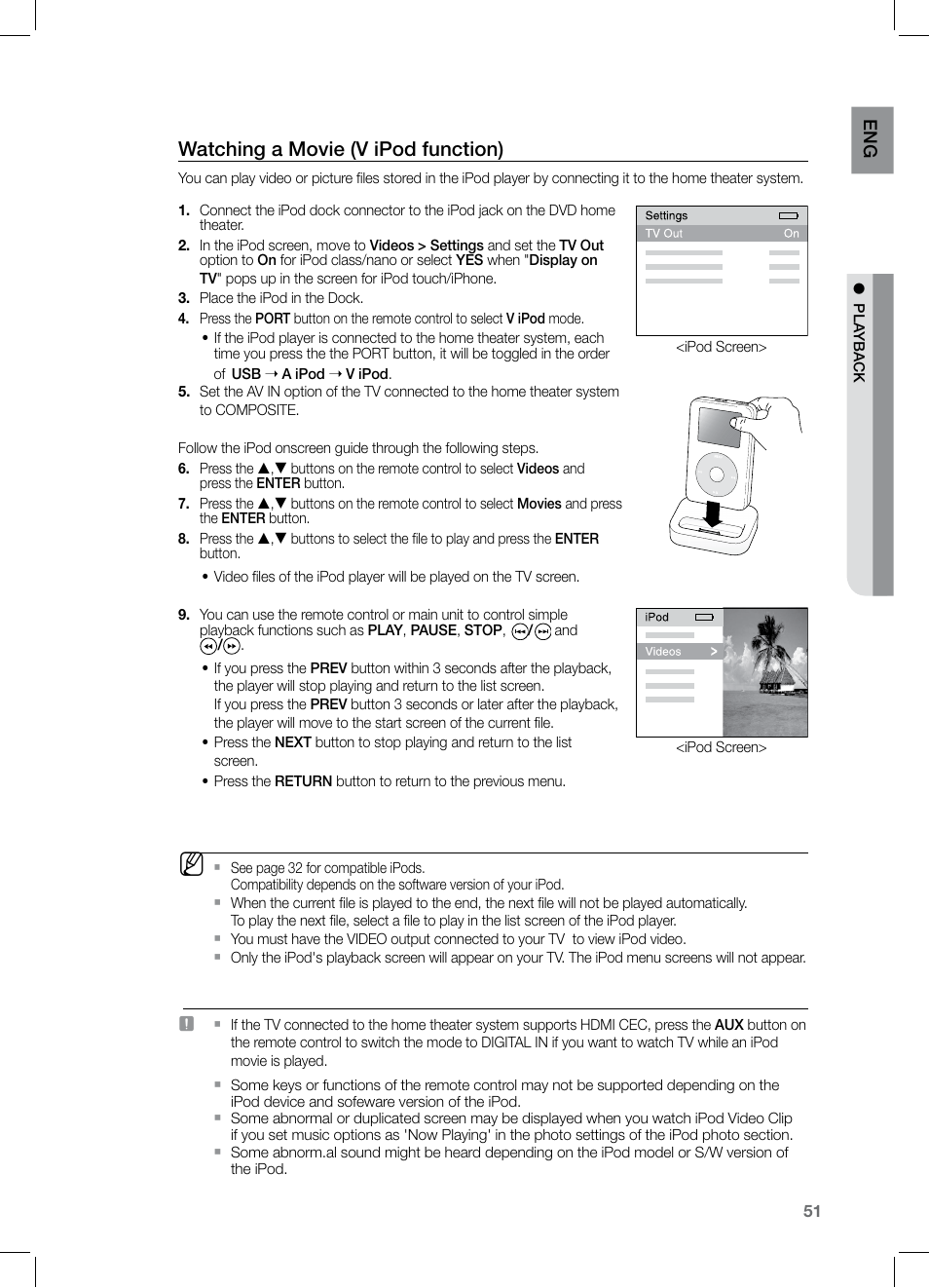 Watching a movie (v ipod function) | Samsung HT-TZ525 User Manual | Page 51 / 78