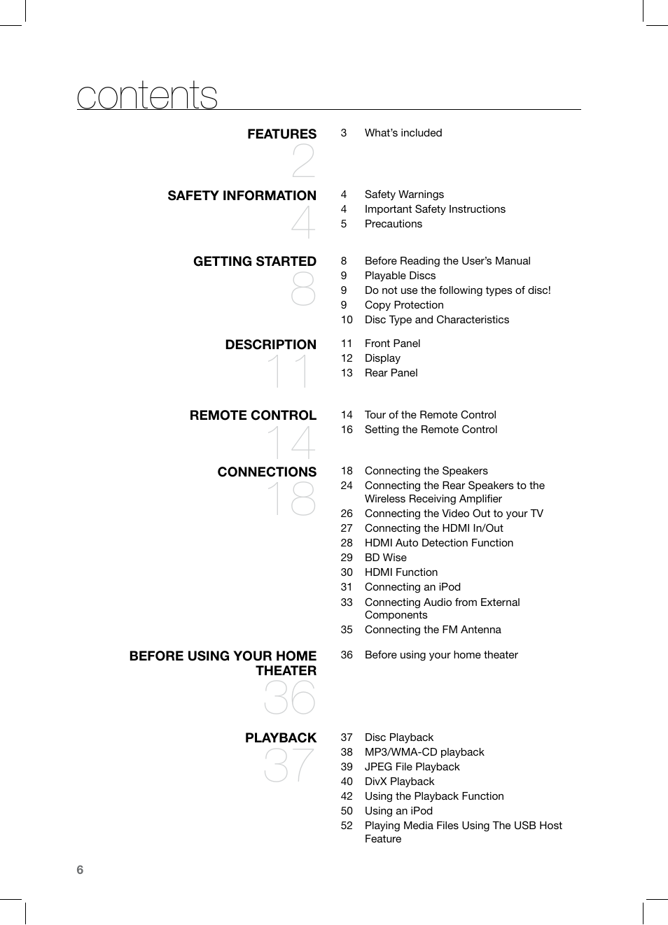 Samsung HT-TZ525 User Manual | Page 6 / 78