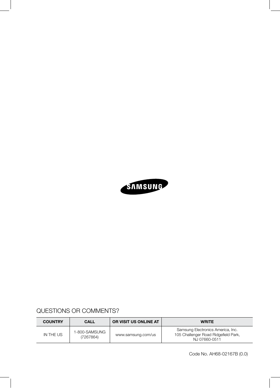 Questions or comments | Samsung HT-TZ525 User Manual | Page 78 / 78