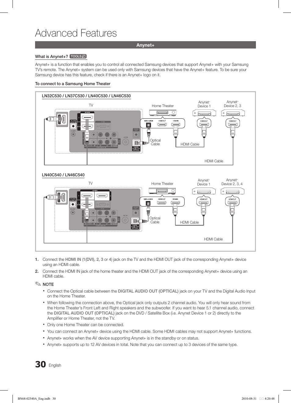 Advanced features | Samsung 540 User Manual | Page 30 / 41