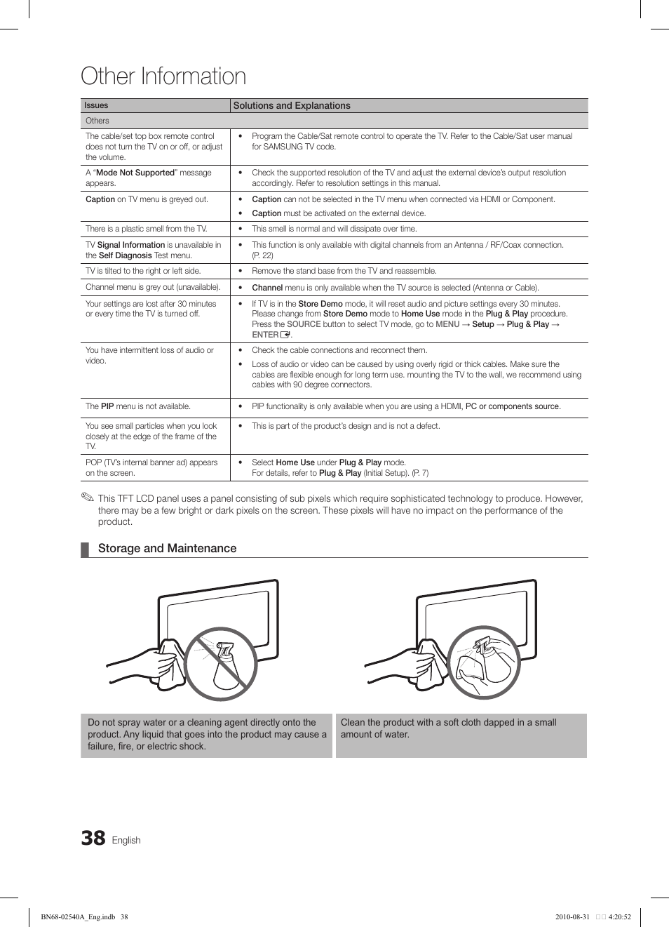 Other information, Storage and maintenance | Samsung 540 User Manual | Page 38 / 41