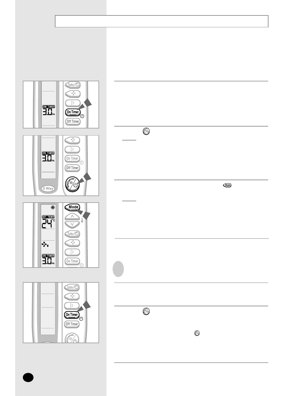 Setting the on timer | Samsung AM14B1(B2)E07 User Manual | Page 16 / 24