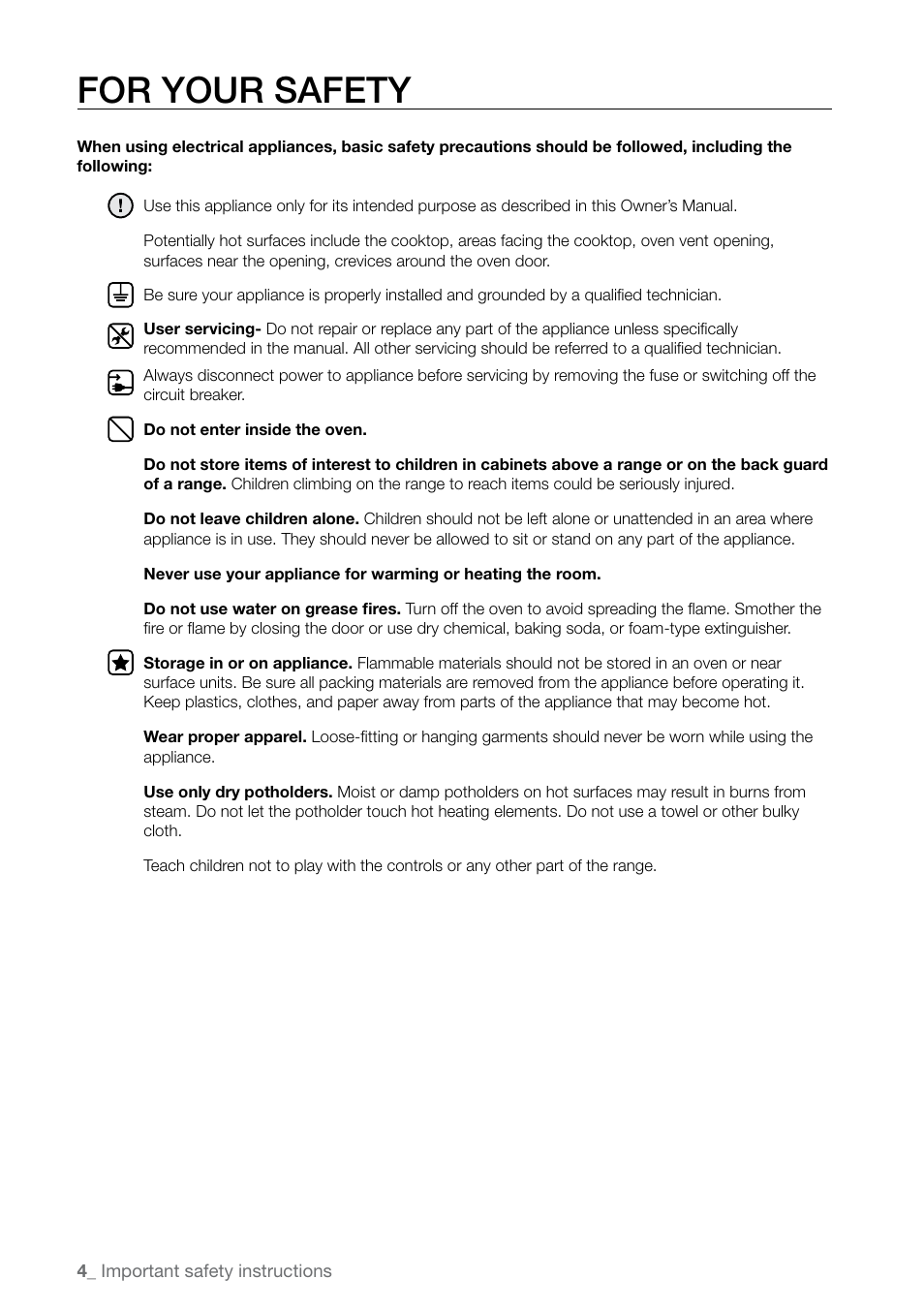 For your safety | Samsung FTQ387 User Manual | Page 4 / 56