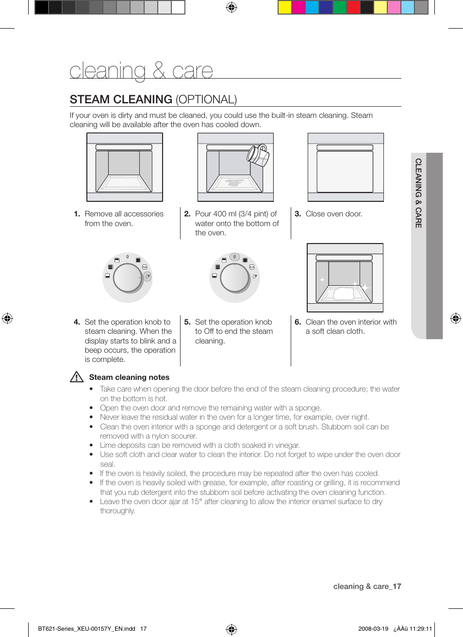 Cleaning & care, Steam cleaning (optional) | Samsung BT621 Series User Manual | Page 17 / 24
