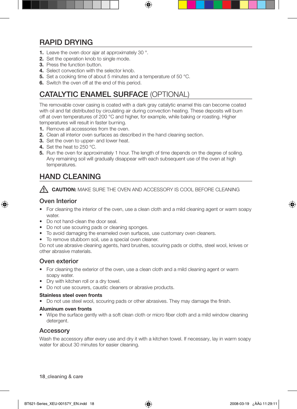 Rapid drying, Catalytic enamel surface (optional), Hand cleaning | Samsung BT621 Series User Manual | Page 18 / 24