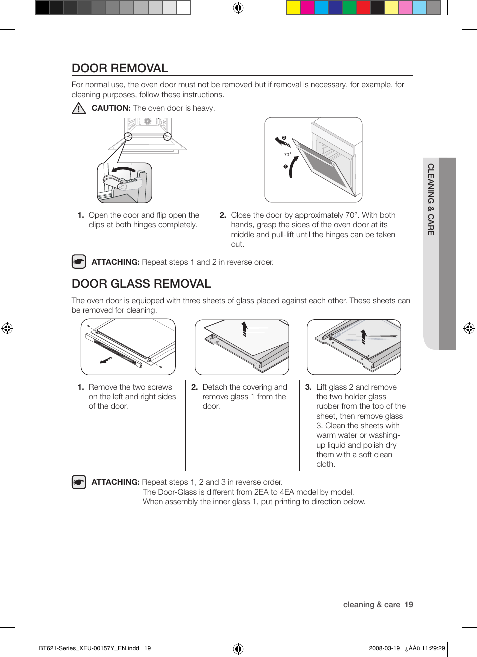 Door removal, Door glass removal | Samsung BT621 Series User Manual | Page 19 / 24