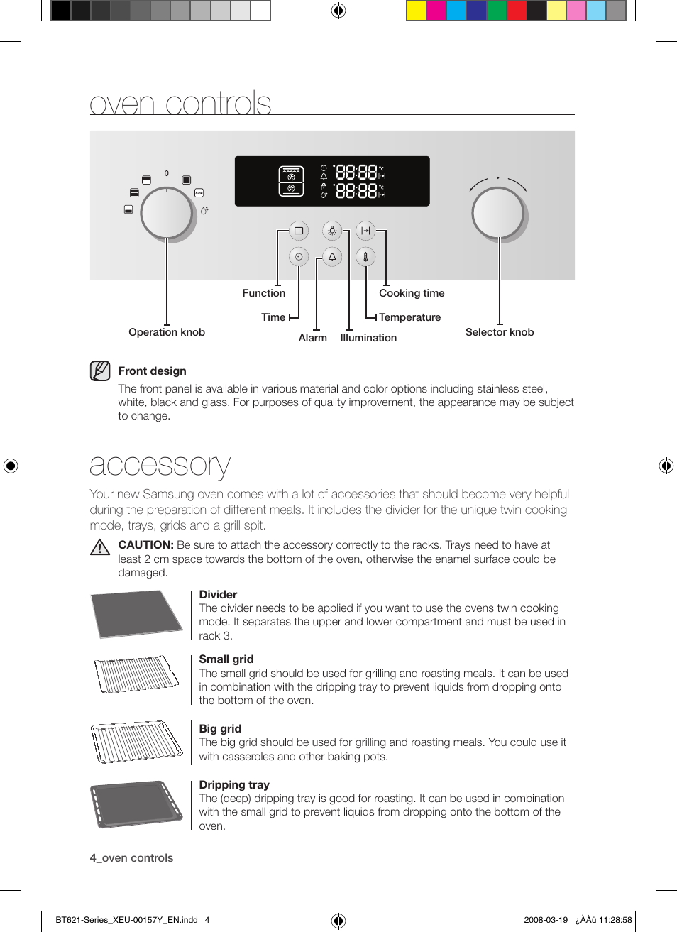 Oven controls, Accessory | Samsung BT621 Series User Manual | Page 4 / 24