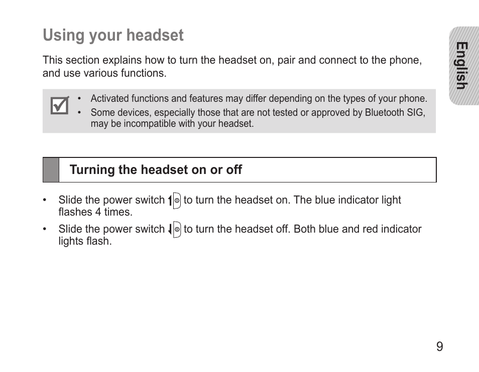 Using.your.headset, English | Samsung GH68-28506A User Manual | Page 12 / 42