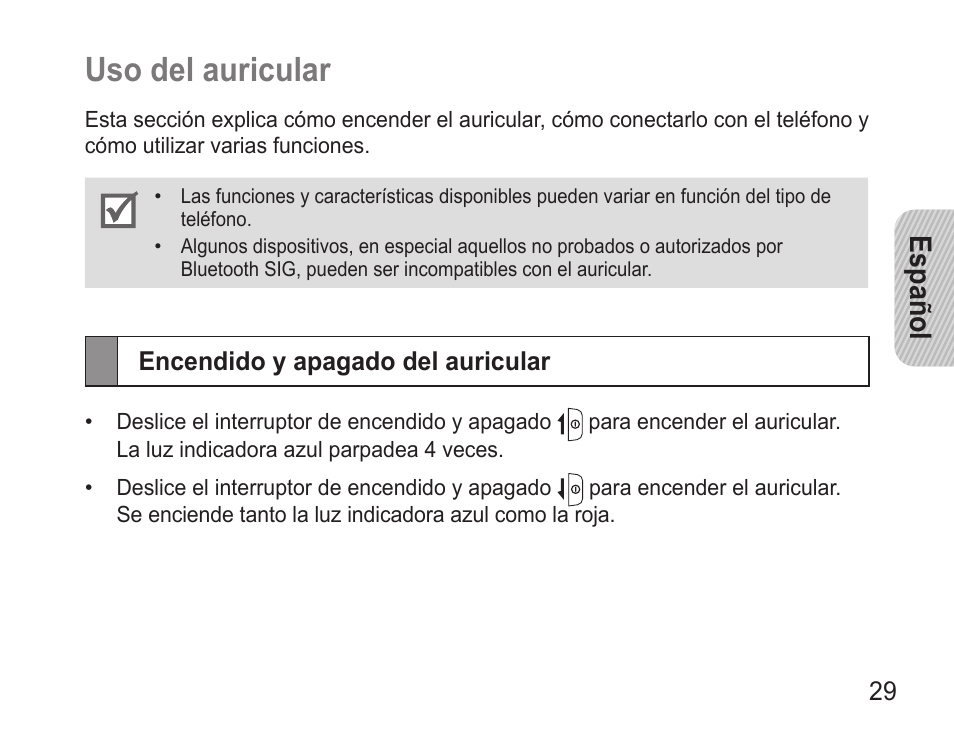 Uso.del.auricular, Español | Samsung GH68-28506A User Manual | Page 32 / 42