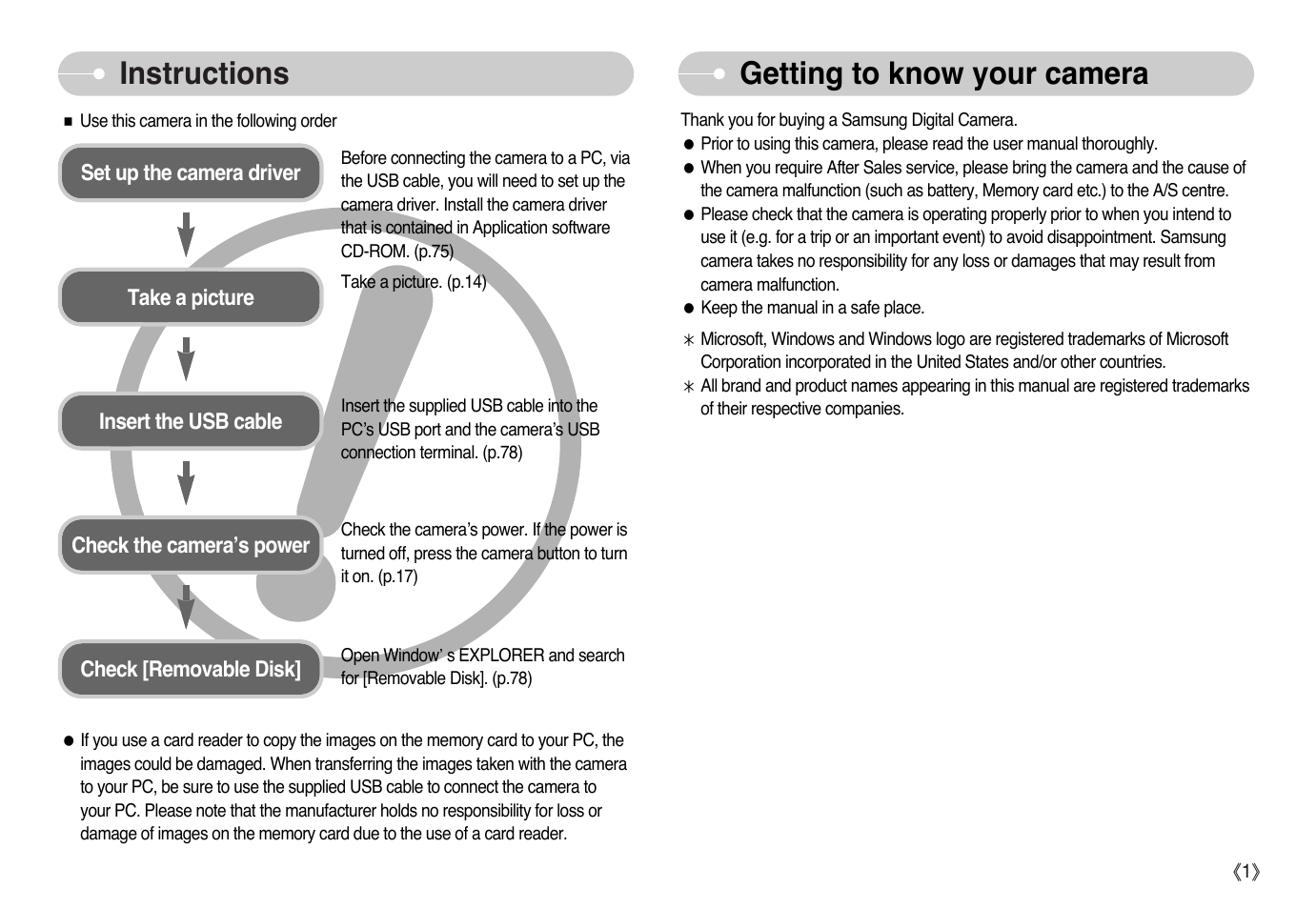 Instructions getting to know your camera | Samsung Digimax i6 User Manual | Page 2 / 90