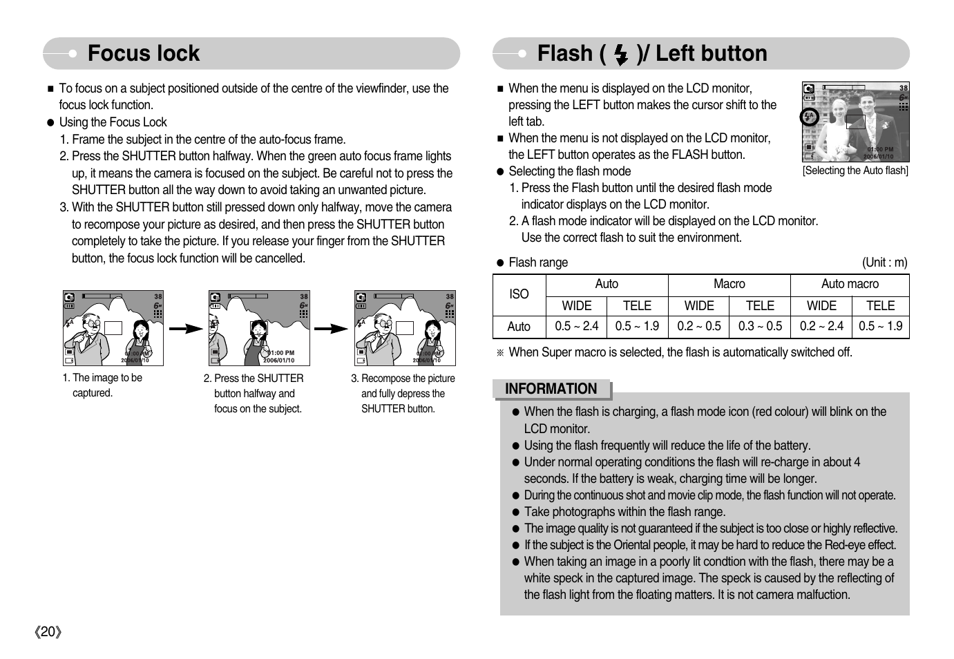 Focus lock flash ( )/ left button | Samsung Digimax i6 User Manual | Page 21 / 90