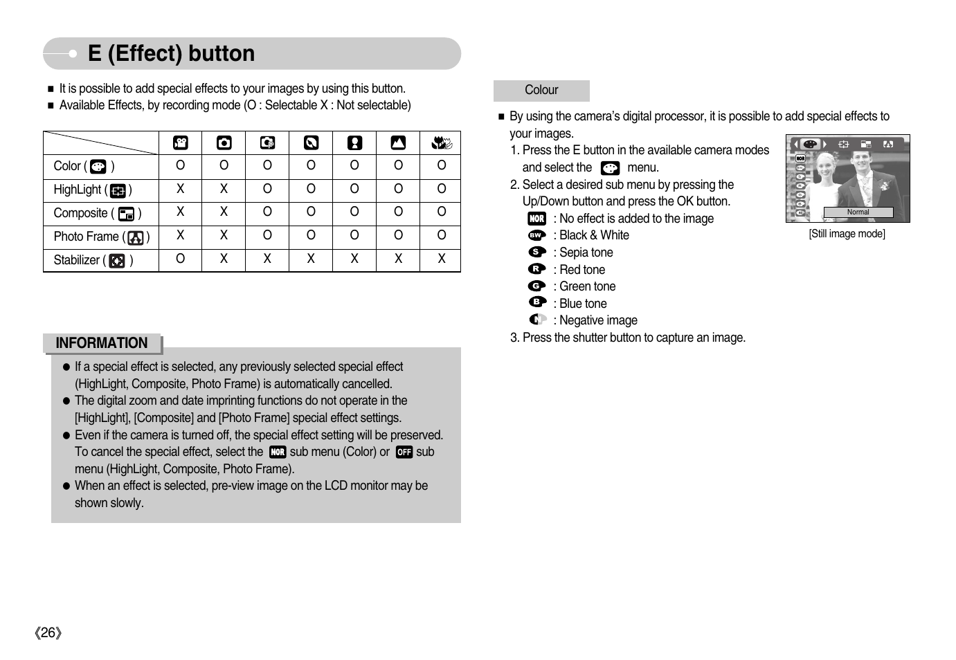 E (effect) button | Samsung Digimax i6 User Manual | Page 27 / 90