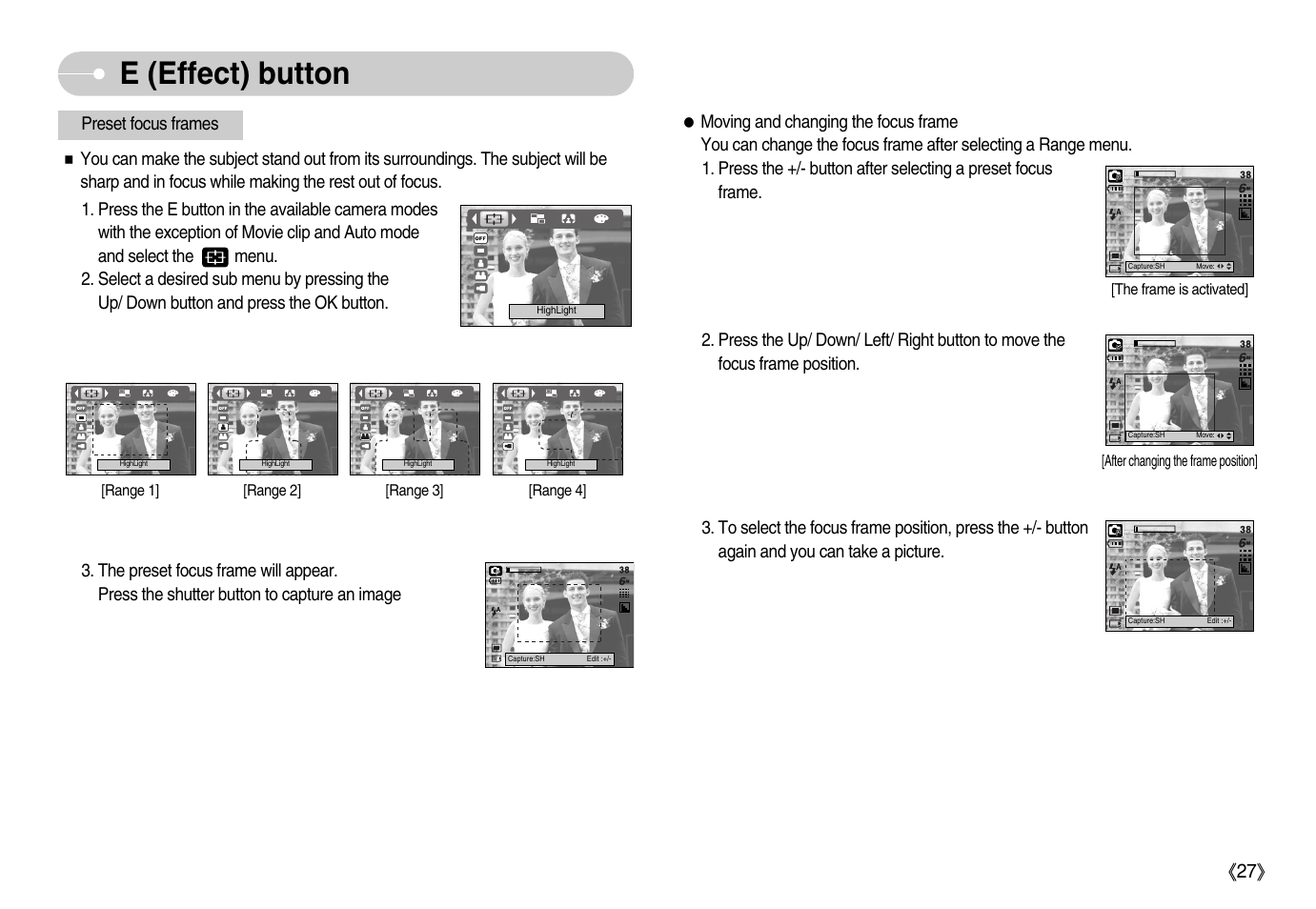 E (effect) button, Ŝ27ş | Samsung Digimax i6 User Manual | Page 28 / 90