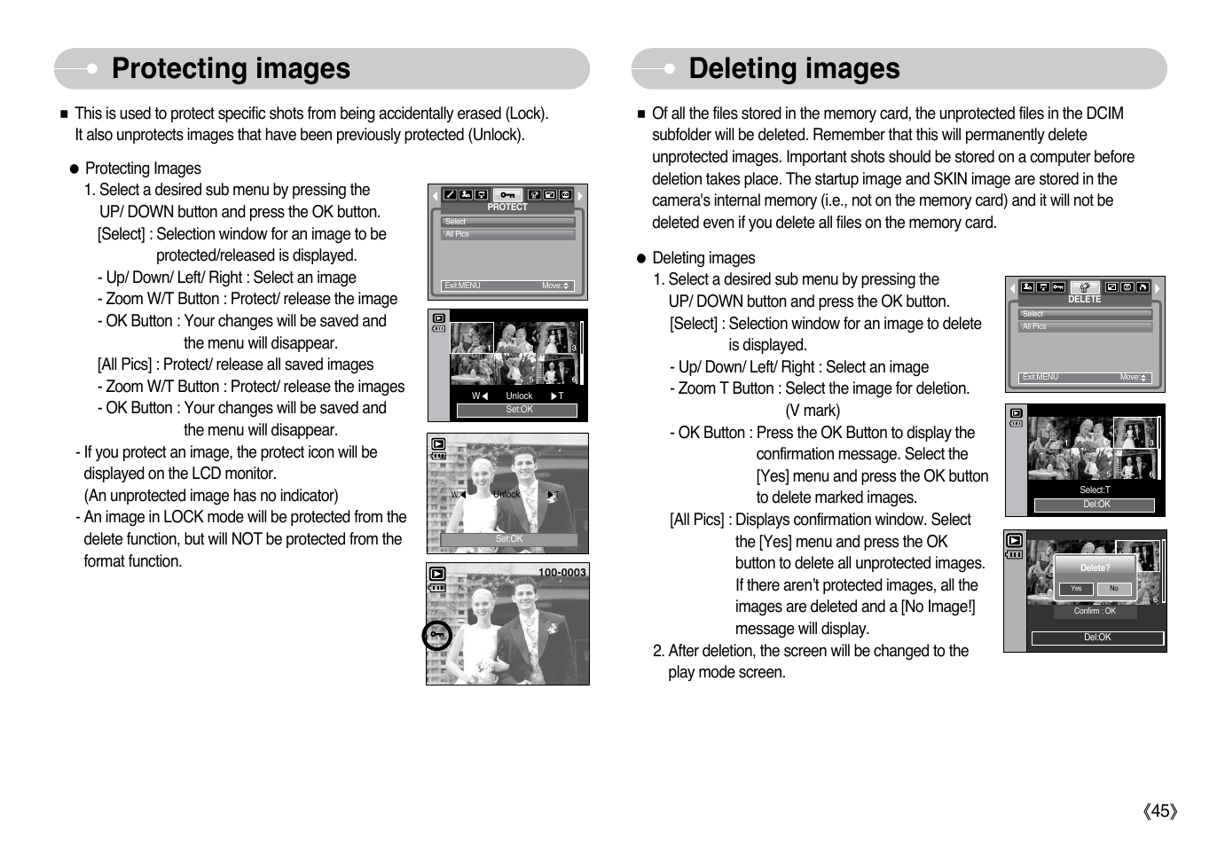 Protecting images deleting images | Samsung Digimax i6 User Manual | Page 46 / 90