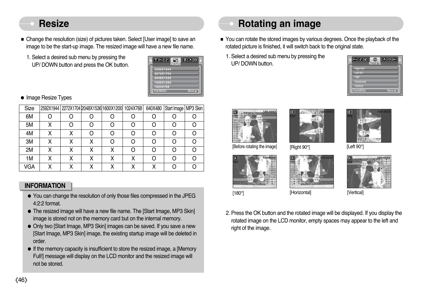 Resize, Rotating an image | Samsung Digimax i6 User Manual | Page 47 / 90