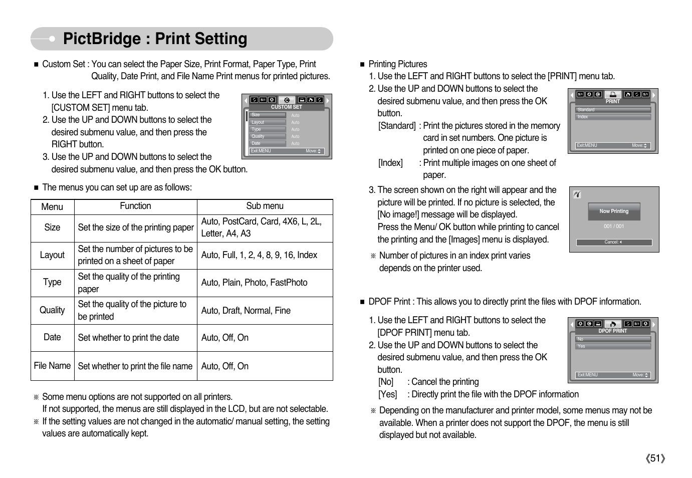 Pictbridge : print setting | Samsung Digimax i6 User Manual | Page 52 / 90