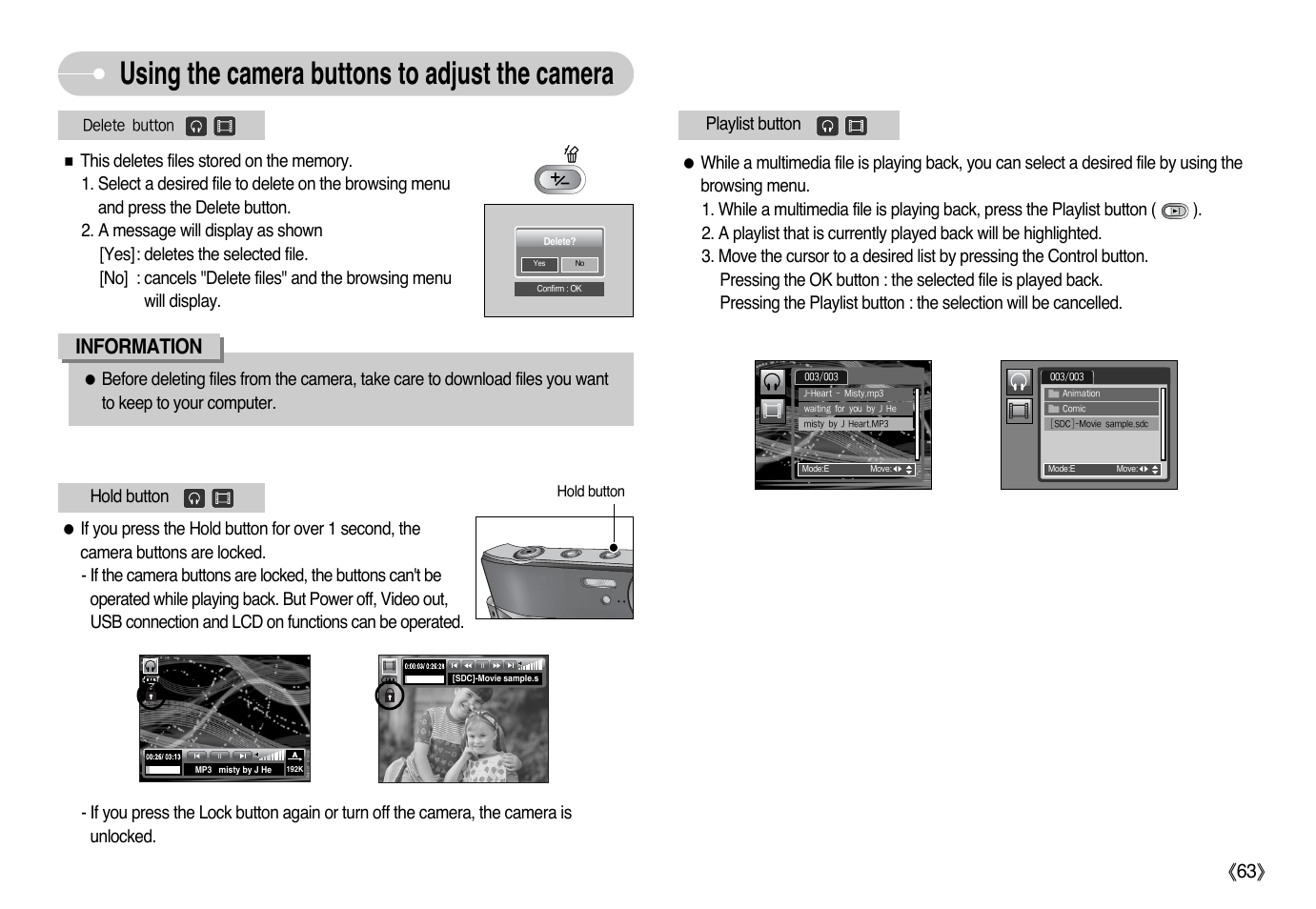 Using the camera buttons to adjust the camera, Information, Ŝ63ş | Samsung Digimax i6 User Manual | Page 64 / 90