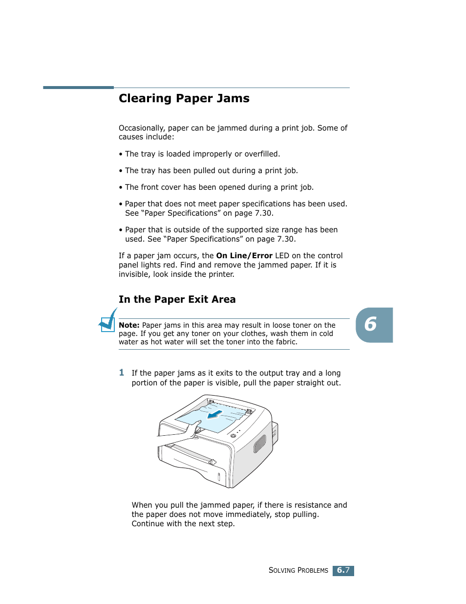 Clearing paper jams, In the paper exit area, To “clearing paper | Samsung ML-1750 User Manual | Page 102 / 156