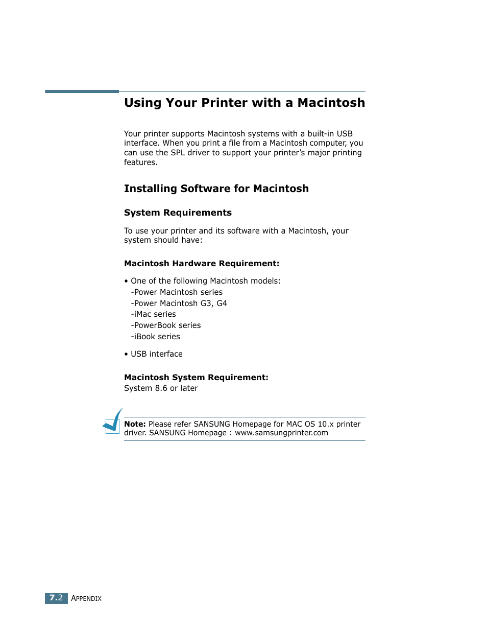 Using your printer with a macintosh, Installing software for macintosh | Samsung ML-1750 User Manual | Page 121 / 156