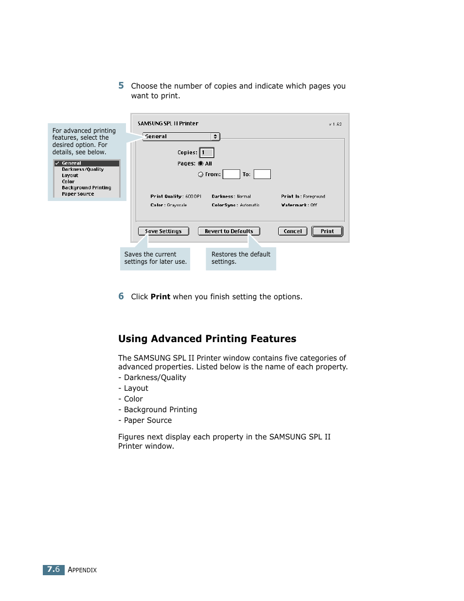 Using advanced printing features | Samsung ML-1750 User Manual | Page 125 / 156