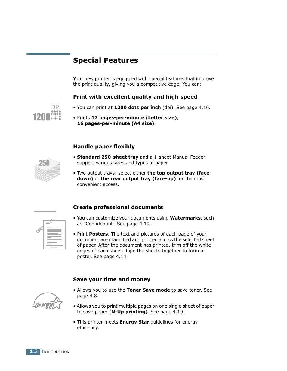 Special features | Samsung ML-1750 User Manual | Page 13 / 156