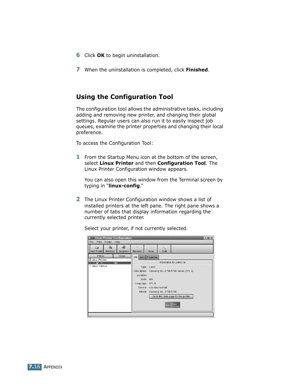 Using the configuration tool | Samsung ML-1750 User Manual | Page 135 / 156