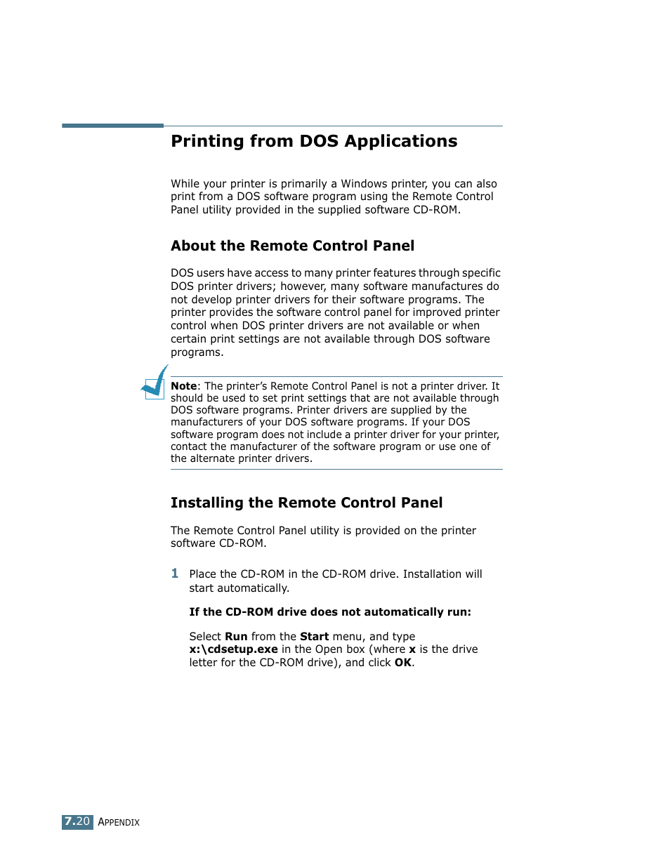 Printing from dos applications, About the remote control panel, Installing the remote control panel | For dos application. go to “printing | Samsung ML-1750 User Manual | Page 139 / 156