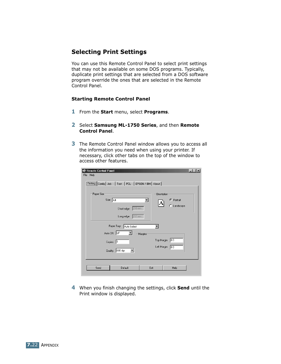 Selecting print settings | Samsung ML-1750 User Manual | Page 141 / 156