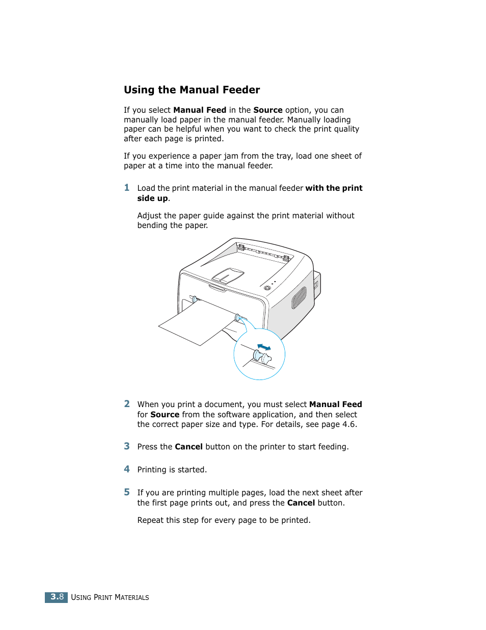 Using the manual feeder | Samsung ML-1750 User Manual | Page 47 / 156