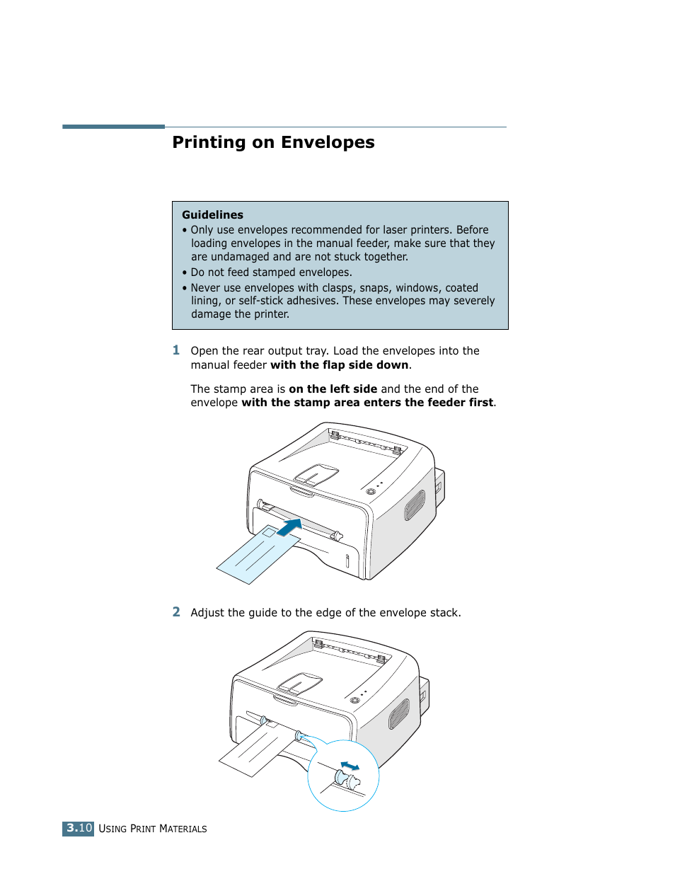 Printing on envelopes | Samsung ML-1750 User Manual | Page 49 / 156