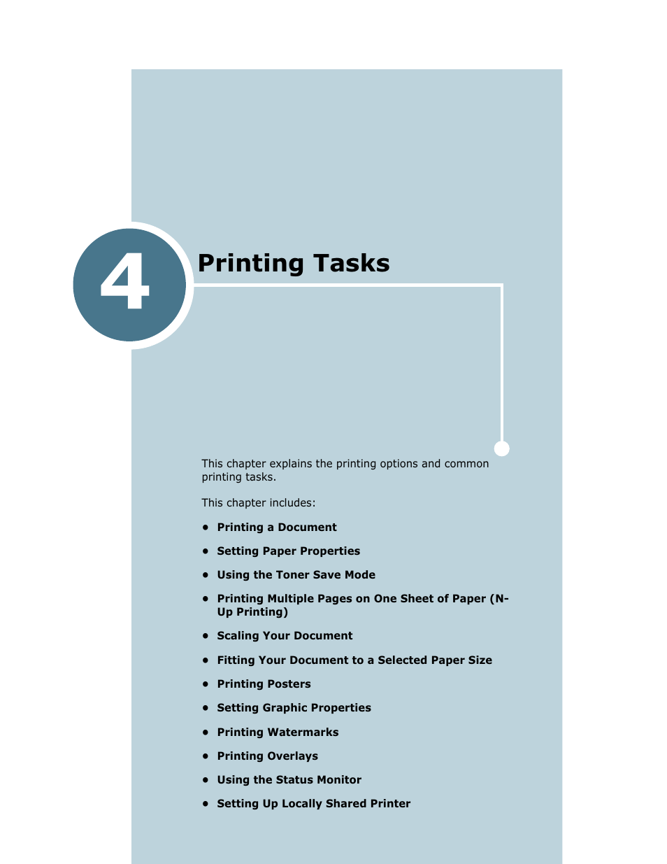 Printing tasks, Chapter 4, Rinting | Asks | Samsung ML-1750 User Manual | Page 58 / 156