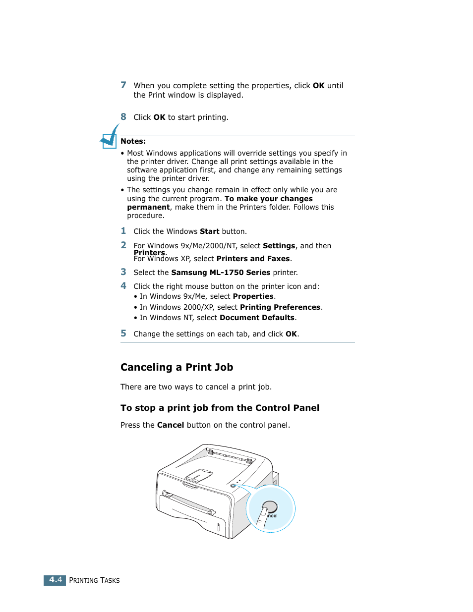 Canceling a print job | Samsung ML-1750 User Manual | Page 61 / 156