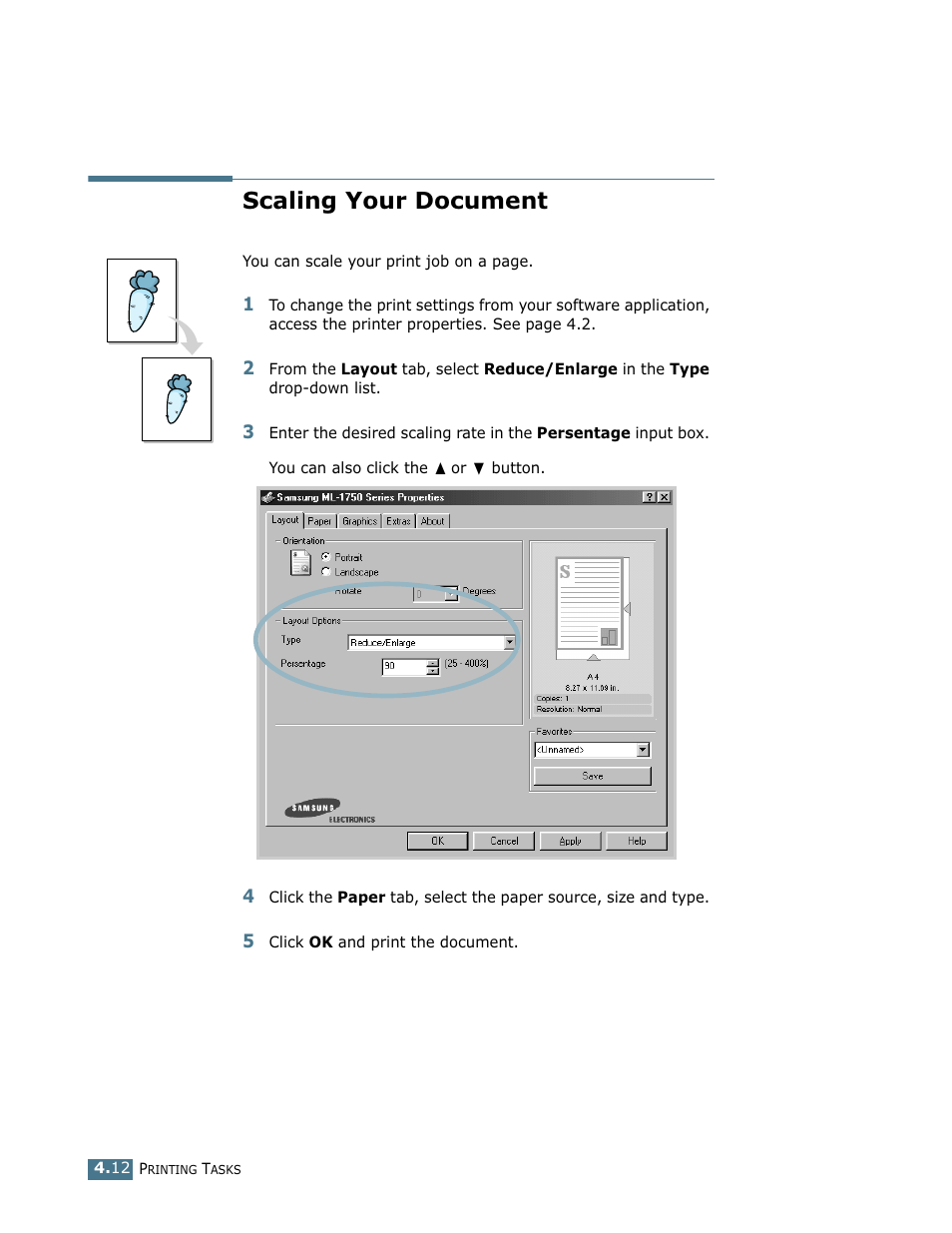 Scaling your document | Samsung ML-1750 User Manual | Page 69 / 156